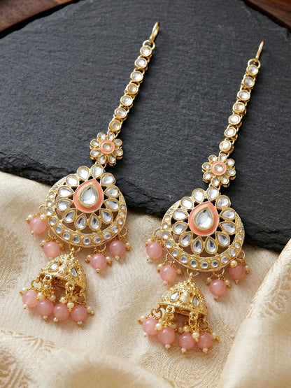 Bridal Kundan Pink Choker Jewellery Set with Hathphool & Nath (2541-IZK-554-PK)
