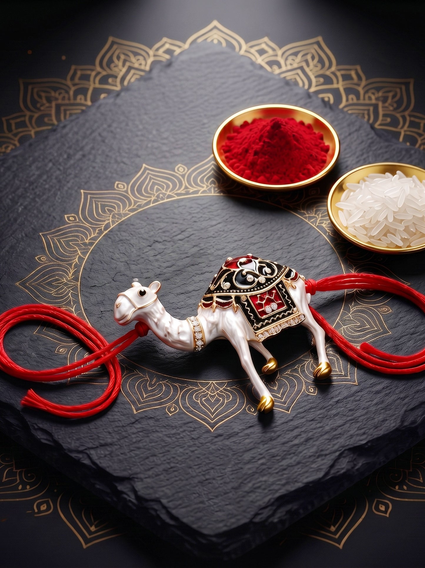 Designer Meenakari Camel Rakhi for Brother, Roli, Chawal & Card (263-CHR1-1171-1-2026)