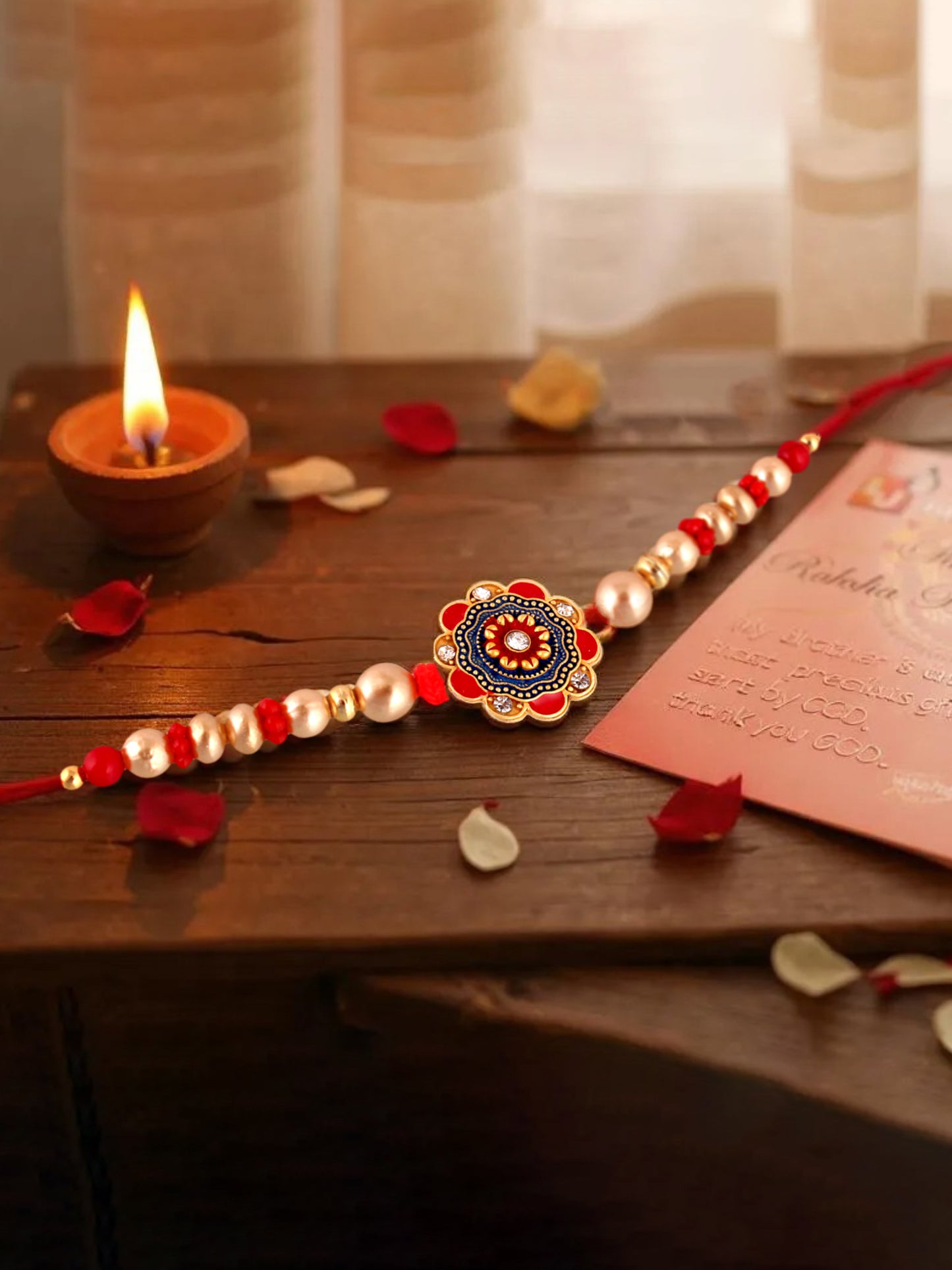 Gold Plated Meenakari Rakhi - Rakshabandhan Floral Rakhee for Brother/Bhaiya/Bhai/Bhabhi - Pack of 1