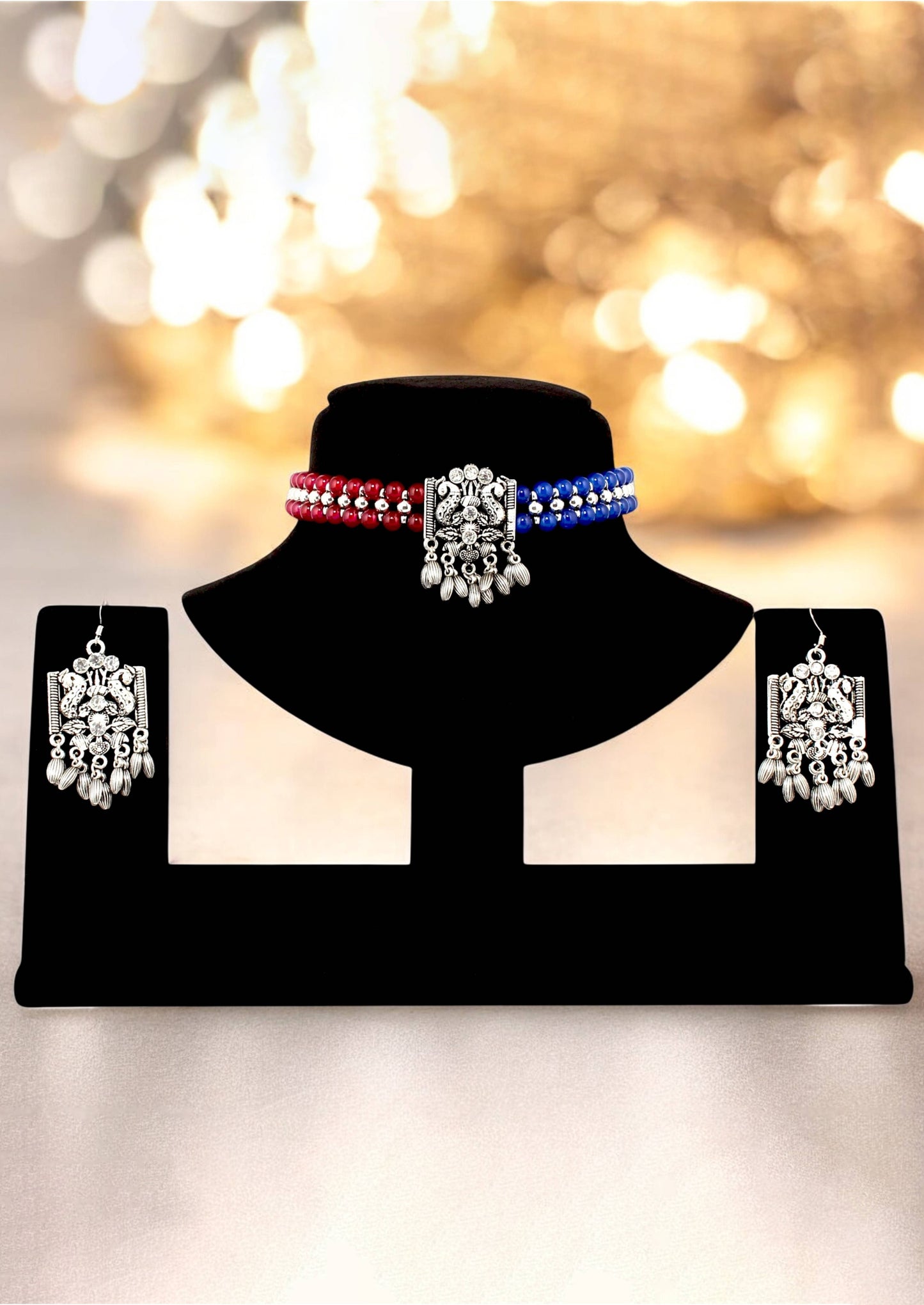 Navratri, Dandiya Garba Festival Jewellery Beads Choker Necklace with Earring