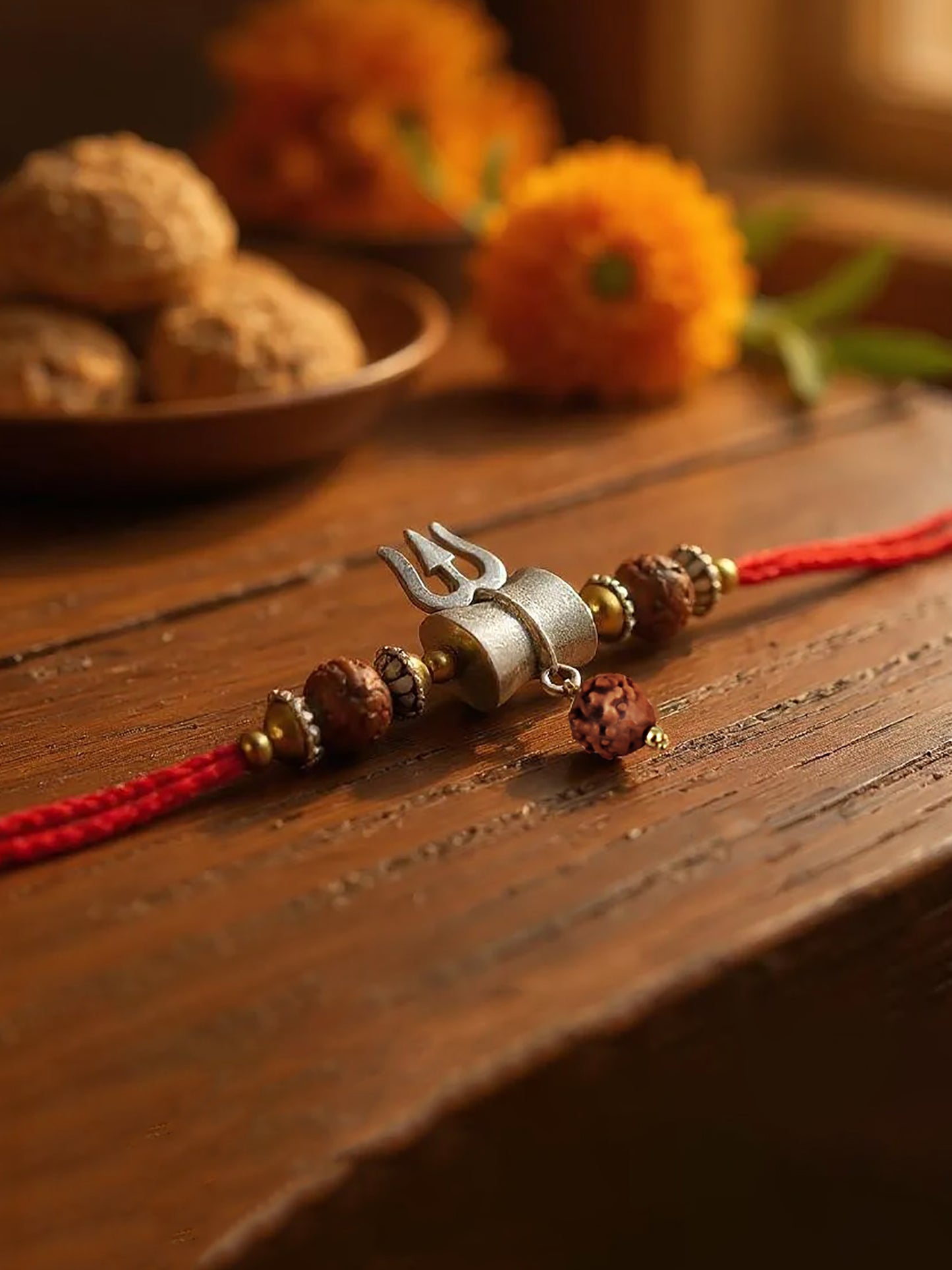 Lucky Jewellery Designer Oxidised Silver Religious Rakhi - Rakshabandhan Shiva Immitation Rudraksh Rakhee Bracelet for Brother/Bhaiya/Bhai/Bhabhi - Pack of 2 (126-JPR1-1972-S-2)