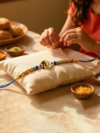 Gold Plated Meenakari Religious Rakshabandhan Ganpati Design Rakhi for Bhaiya/Bhabhi Pack of 1