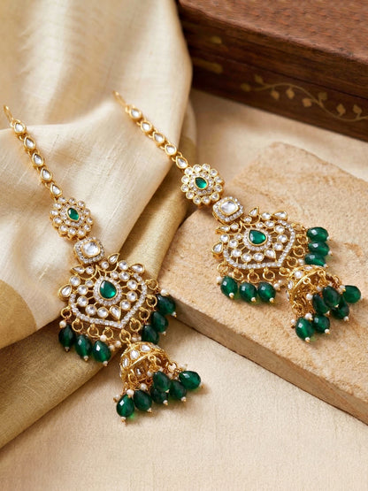 Bridal AD Green Stone Heavy Choker Jewellery Set with Jhumka & Nath (3300-M8ZK-1102-G)