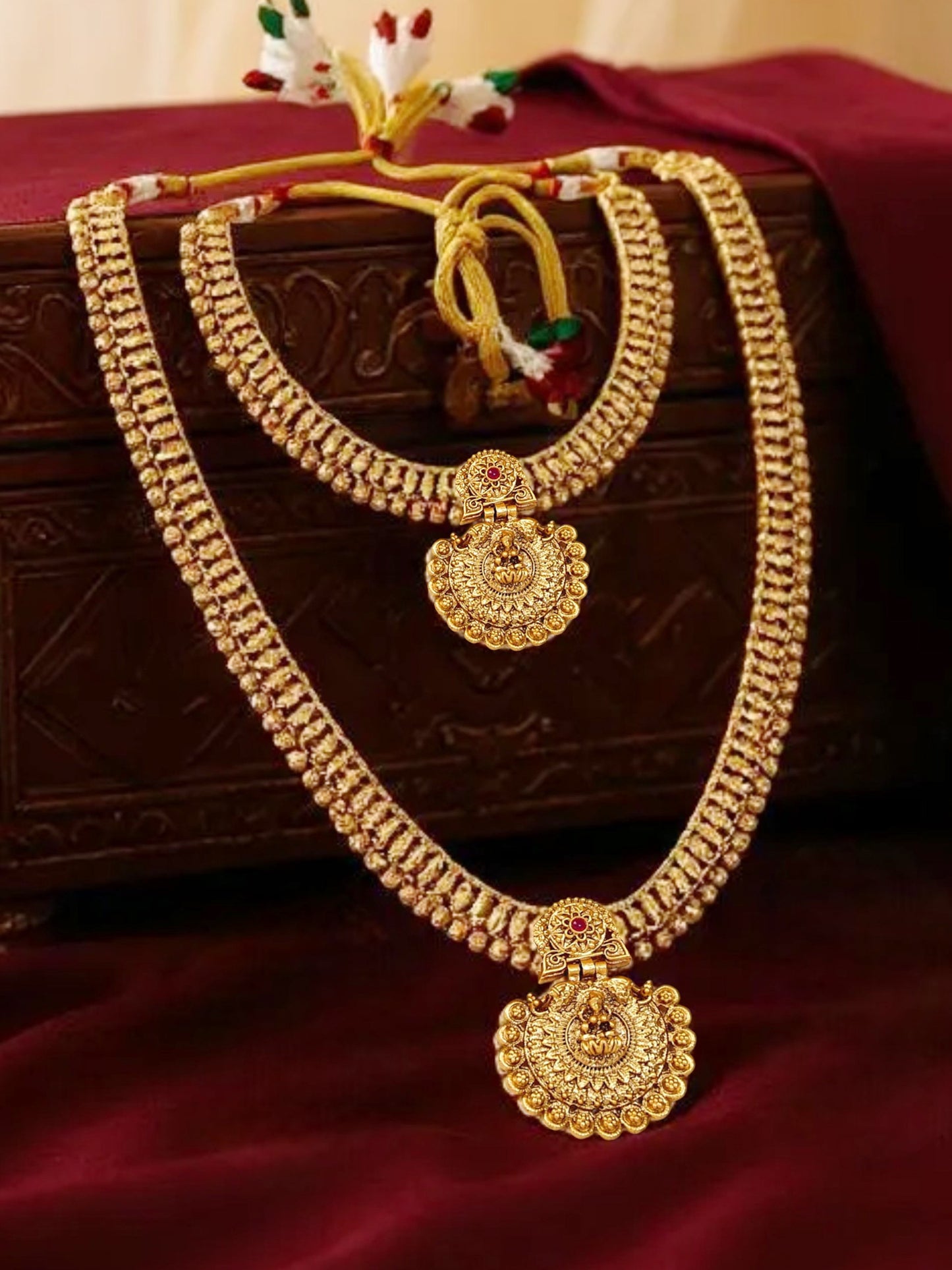 Traditional Temple Jewellery Goddess Lakshmi Design Necklace with Earrings