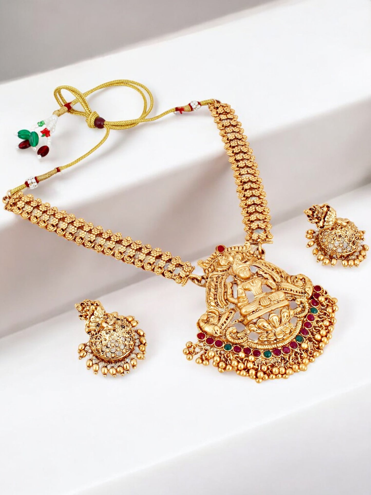 Traditional Temple Jewellery Goddess Lakshmi Design Necklace with Earrings