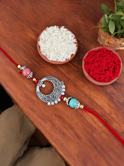 Lucky Jewellery Designer Oxidised Silver Rakhi - Rakshabandhan Rakhee Lumba Bracelet for Brother/Bhaiya/Bhai/Bhabhi - Pack of 2 (109-CHCR1-1968-2)
