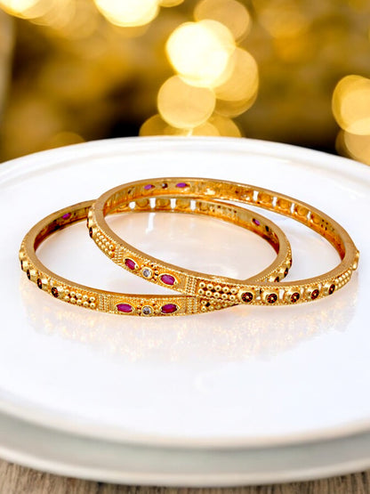 18k One Gram Gold-Plated Meenakari Floral Design Bangle Set for Women & Girls - Pack of 2