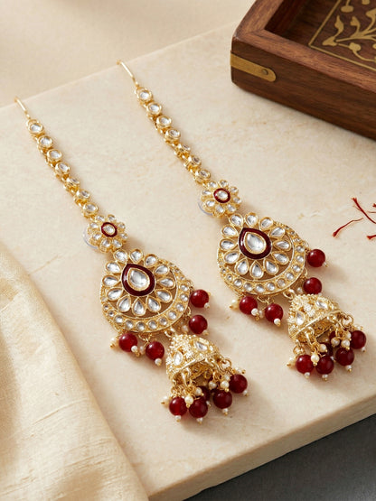 Bridal Kundan Maroon Choker Jewellery Set with Hathphool & Nath (2541-IZK-554-M)