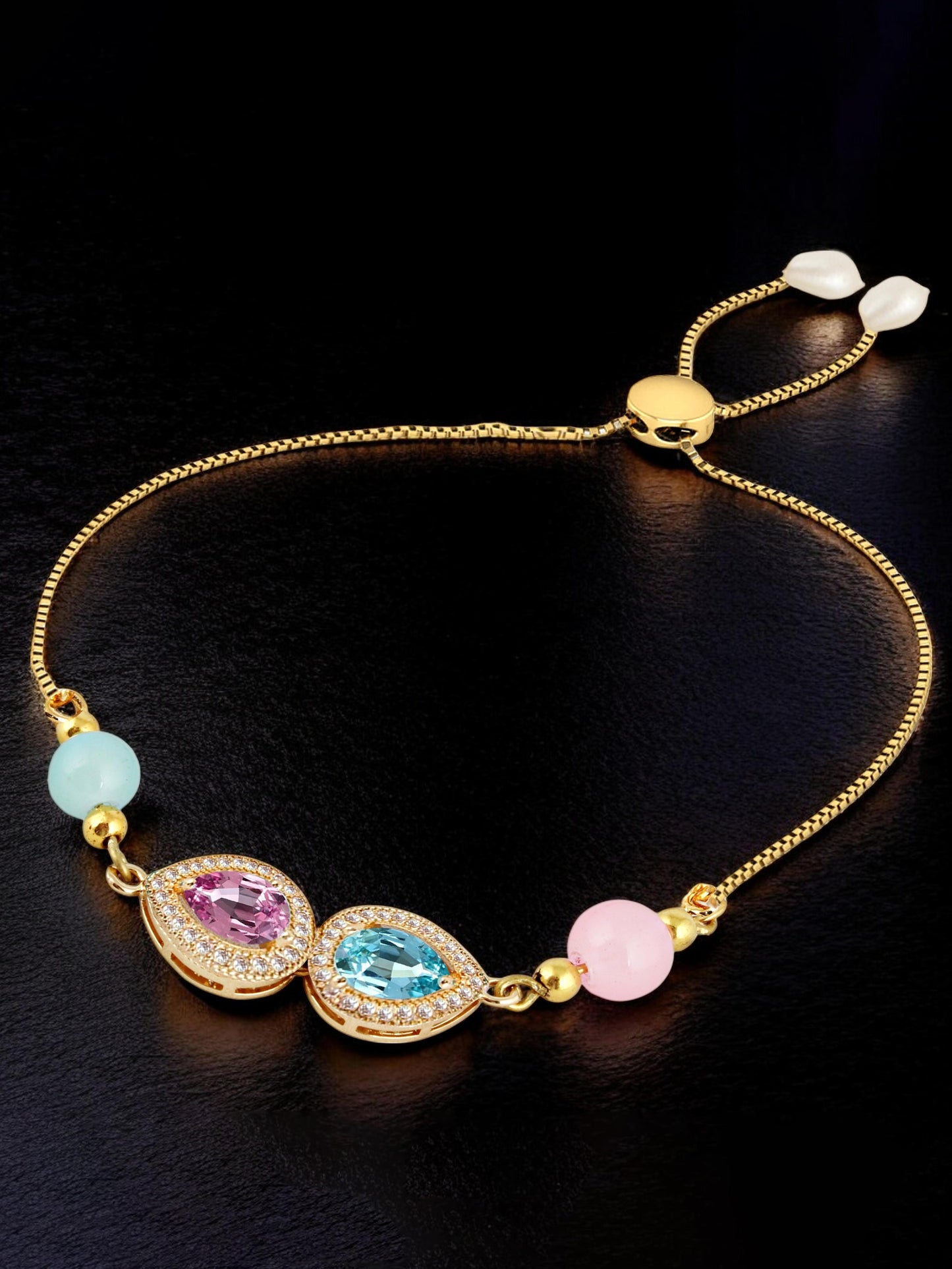 Lucky Jewellery Designer Multi Color Stone Rakhi - Rakshabandhan Rakhee Bracelet Lumba for Bhabhi/Girls & Women with Pull Chain Pack of 1 (209-CHB2-1279-PKF)