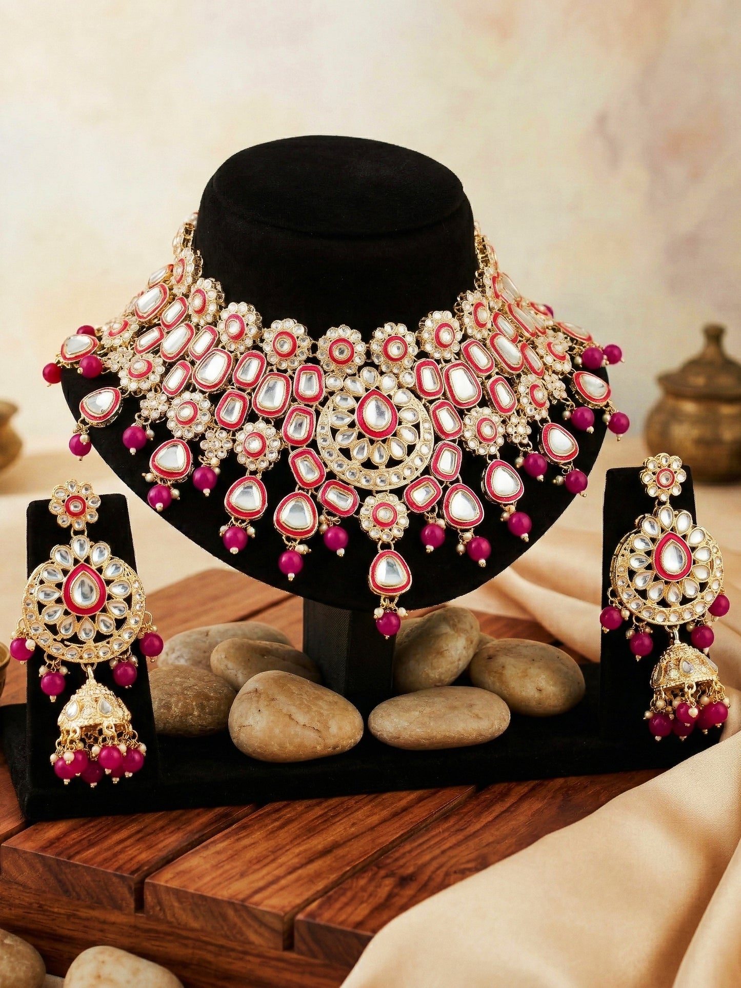 Bridal Kundan Red Choker Jewellery Set with Hathphool & Nath (2541-IZK-554-R)