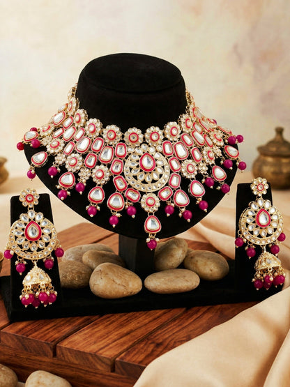 Bridal Kundan Red Choker Jewellery Set with Hathphool & Nath (2541-IZK-554-R)