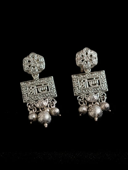 Oxidised Silver Plating Temple Jewellery Long Necklace Set for Women & Girls