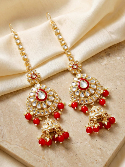 Bridal Kundan Bright Red Choker Jewellery Set with Hathphool & Nath (2541-IZK-554-RED)