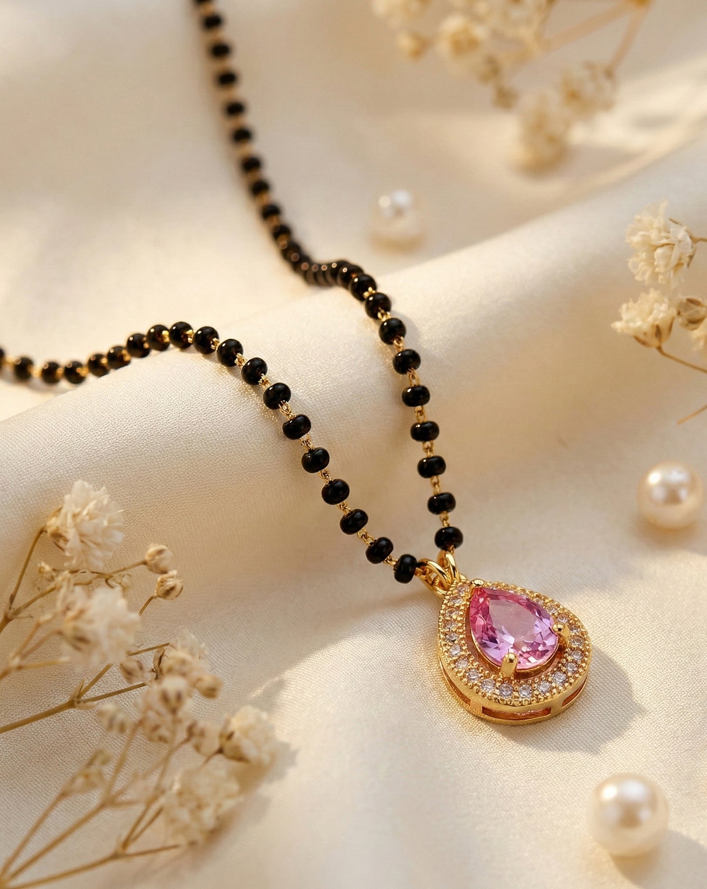Lucky Jewellery Pink Stone AD Mangalsutra for Women (113-CHMS-1279-PK)