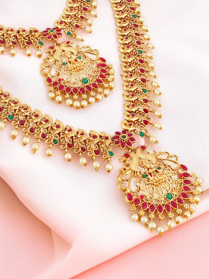 Traditional Temple Jewellery Goddess Lakshmi Design Necklace with Earrings
