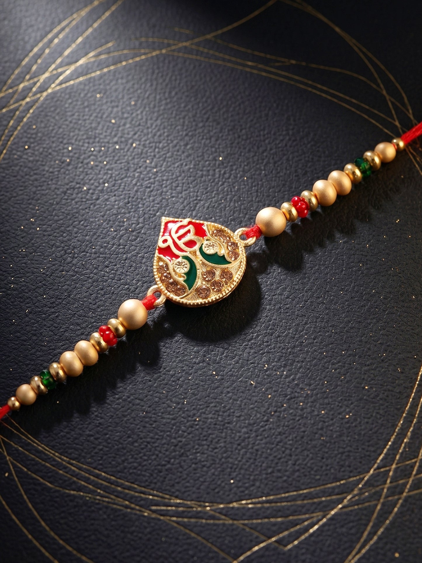 Ek Onkar Matte Gold Beaded Rakhi Set For Brother | Punjabi Sikh Rakhi With Roli Chawal, Card (102-S5R1-SA0177)