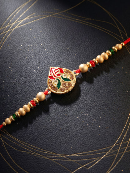 Ek Onkar Matte Gold Beaded Rakhi Set For Brother | Punjabi Sikh Rakhi With Roli Chawal, Card (102-S5R1-SA0177)
