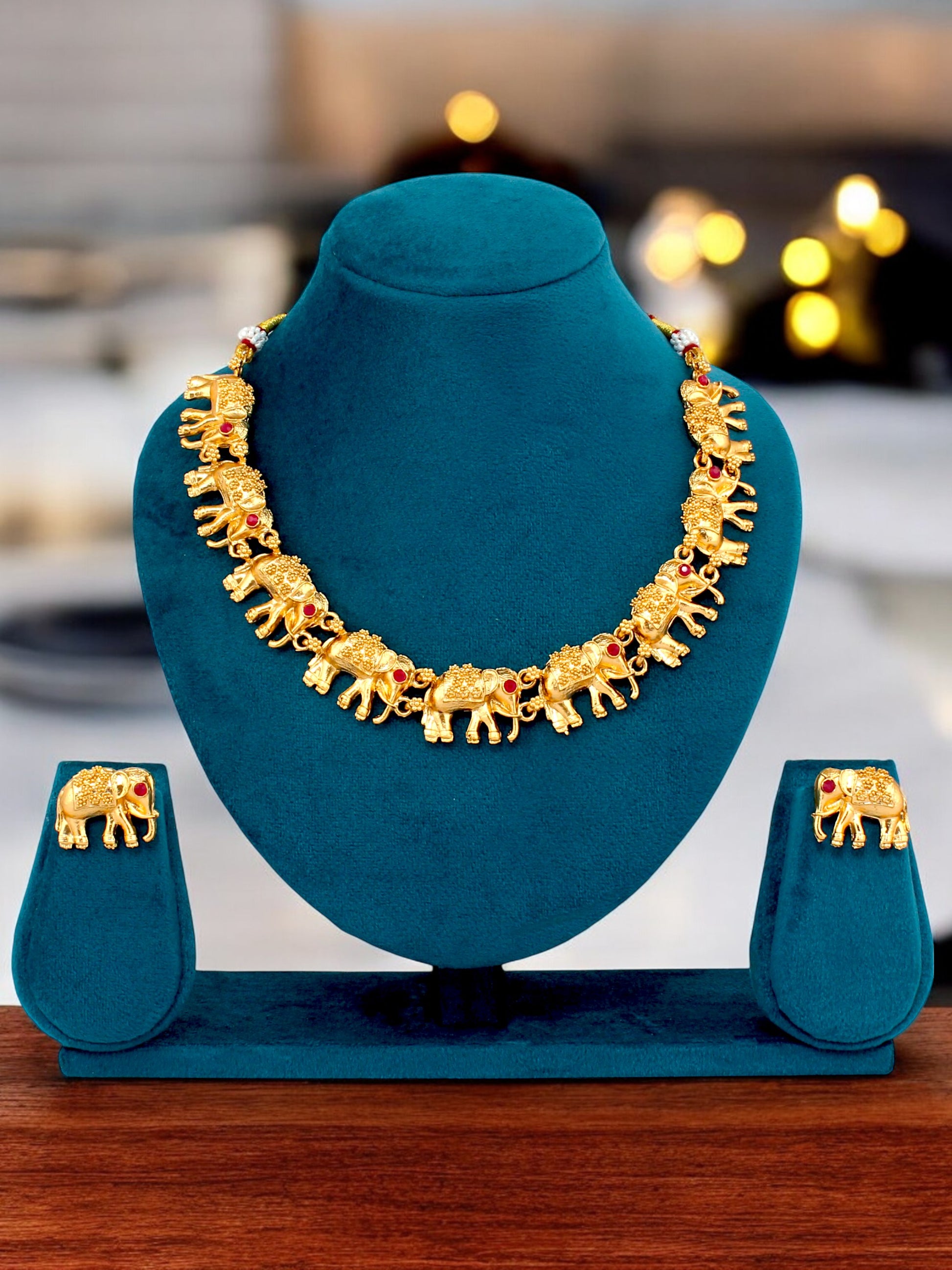 Designer Gold-Plated Elephant Design Choker Necklace Set for Women