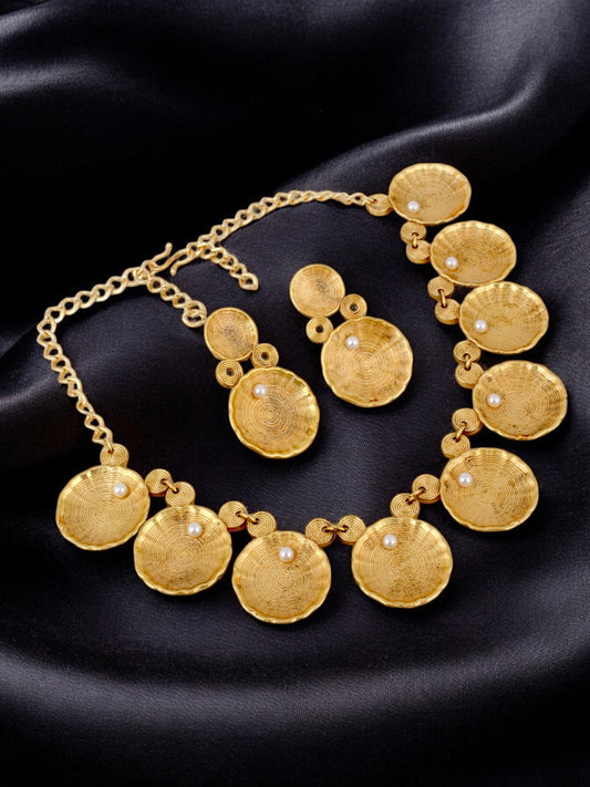 Trendy Gold Plated Jewelry Necklace with Earrings Golden Oxidised Jewellery and Earring Set    (522-KSO-17418)