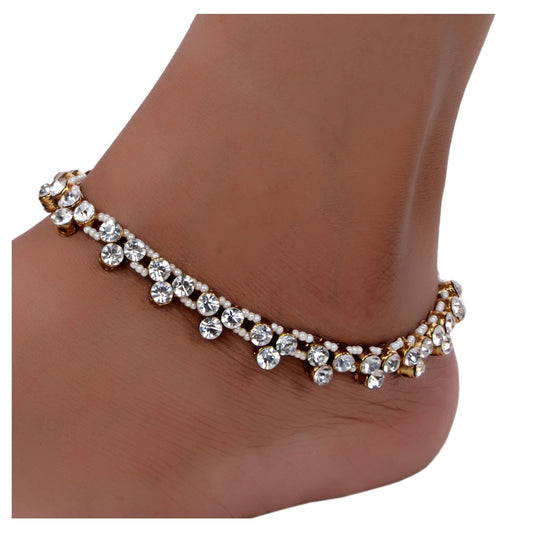 Lucky Jewellery Designer White Color Antique Polish Anklet Payal Pair Of One For Girls & Women