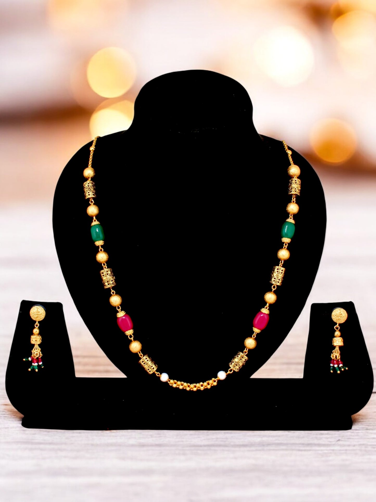 18K Gold-Plated Necklace with Earrings Long Necklace Set (545-K1SG-2121-RG)