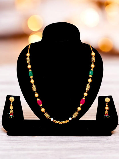 18K Gold-Plated Necklace with Earrings Long Necklace Set (545-K1SG-2121-RG)