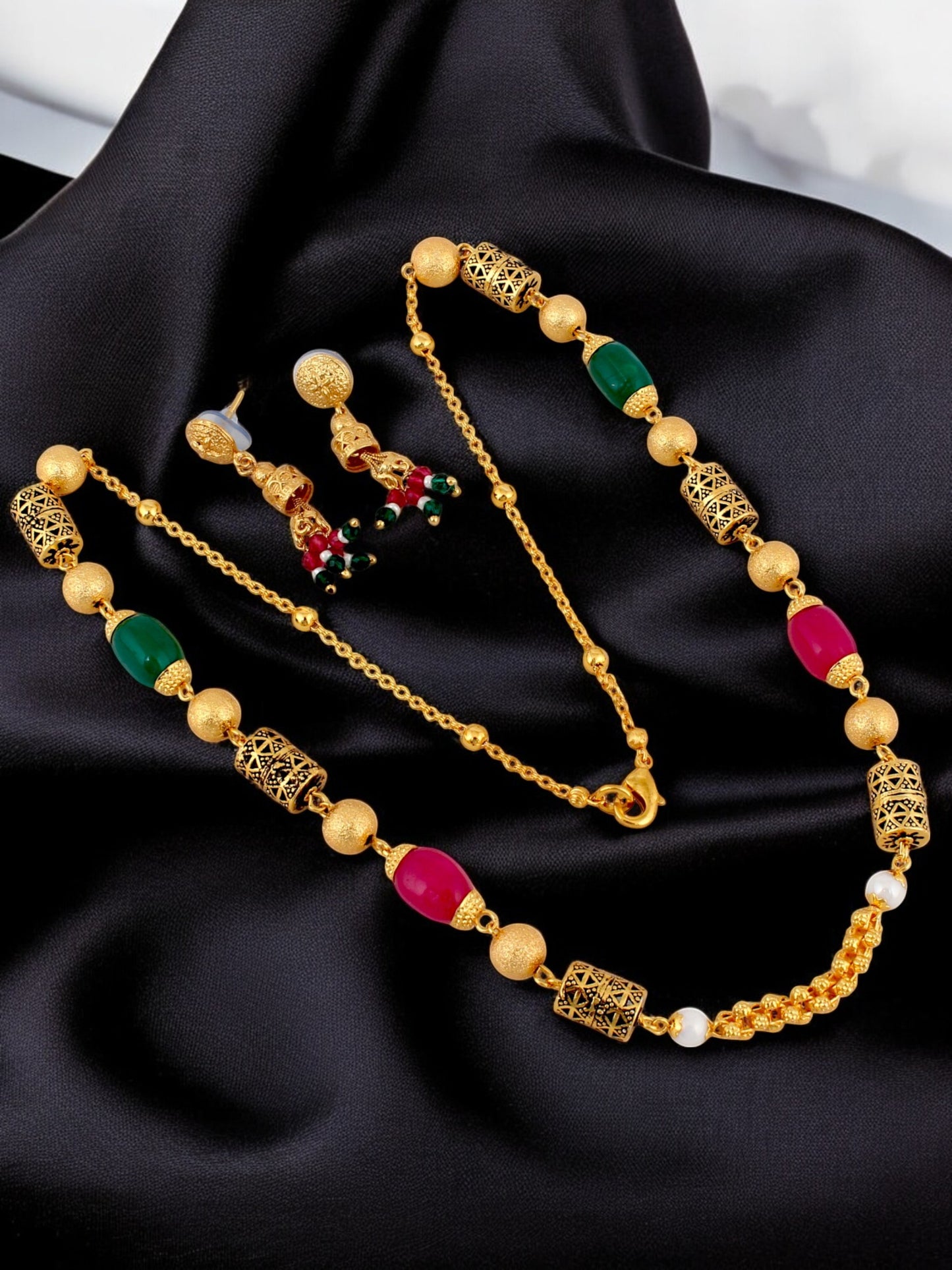 18K Gold-Plated Necklace with Earrings Long Necklace Set (545-K1SG-2121-RG)