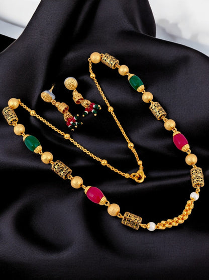 18K Gold-Plated Necklace with Earrings Long Necklace Set (545-K1SG-2121-RG)