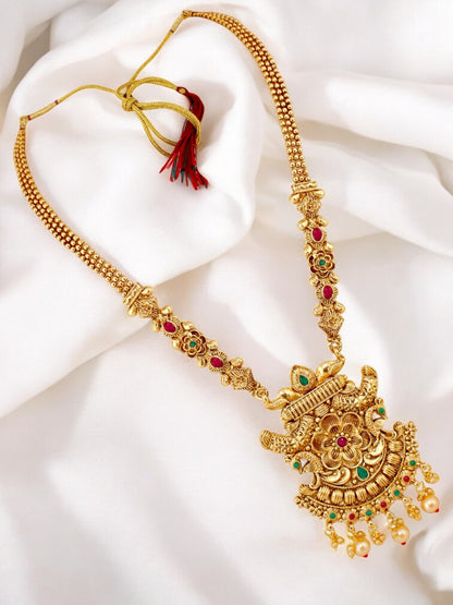 Gold-Plated Long Necklace with Earring Traditional Jewelry for Women & Girls (561-G2SR-187B-RG)