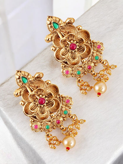 Gold-Plated Long Necklace with Earring Traditional Jewelry for Women & Girls (561-G2SR-187B-RG)