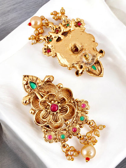 Gold-Plated Long Necklace with Earring Traditional Jewelry for Women & Girls (561-G2SR-187B-RG)