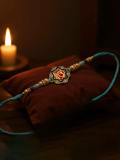 Lucky Jewellery Designer Meena Ik Onkar Religious Rakhi - Rakshabandhan Sardar/Sikh Rakhee Bracelet for Brother/Bhaiya/Bhai/Bhabhi Pack of 1 (53-S5R1-2957L-1)
