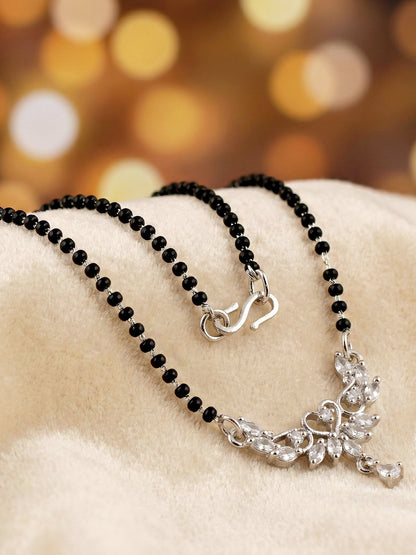 Lucky Jewellery Silver-Toned CZ Heart Drop Mangalsutra for Women (110-K4MA-2244-S)