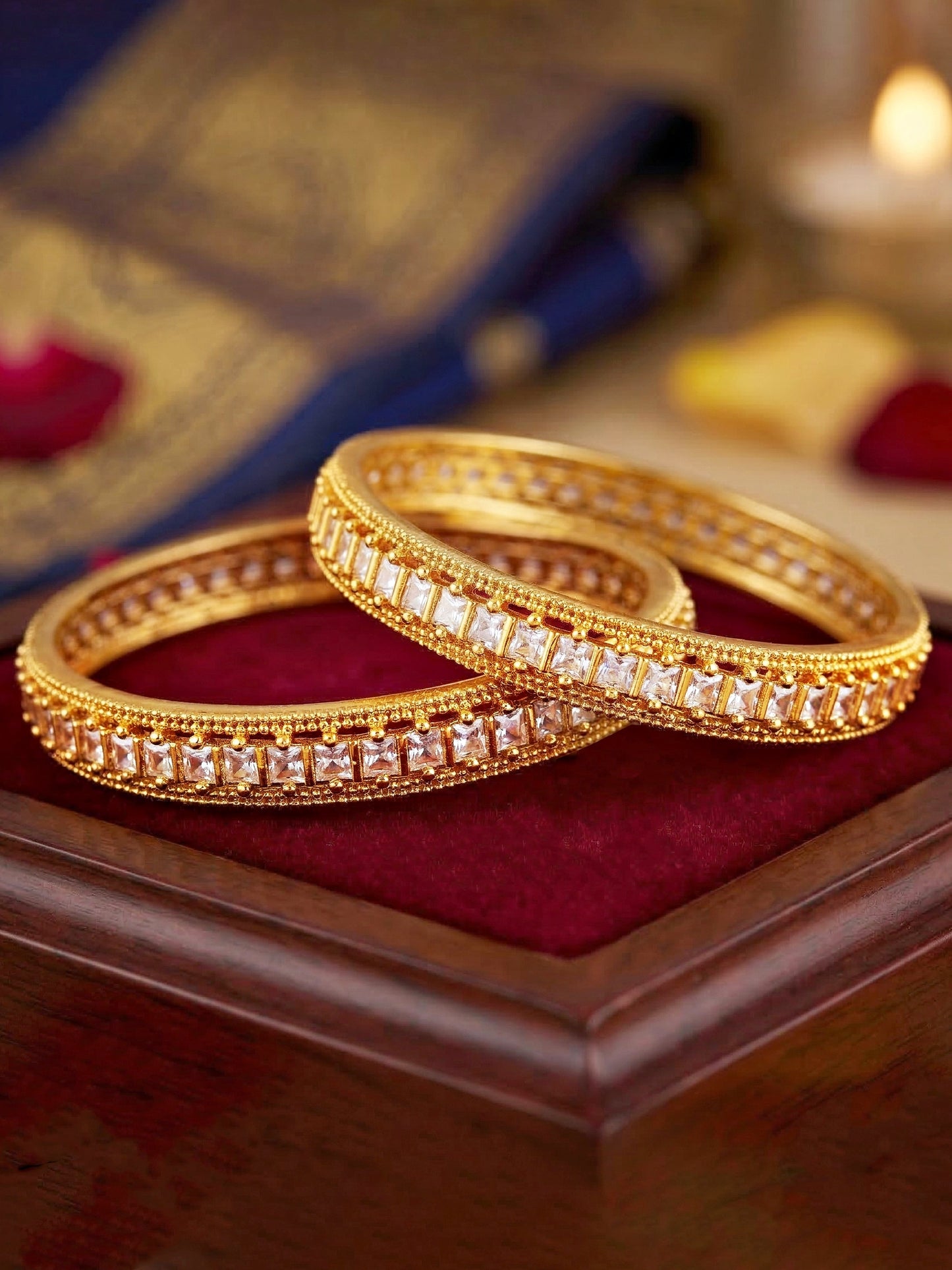 Gold-Plated Temple White AD Stone Bangle (891-C1BG-2211-2)