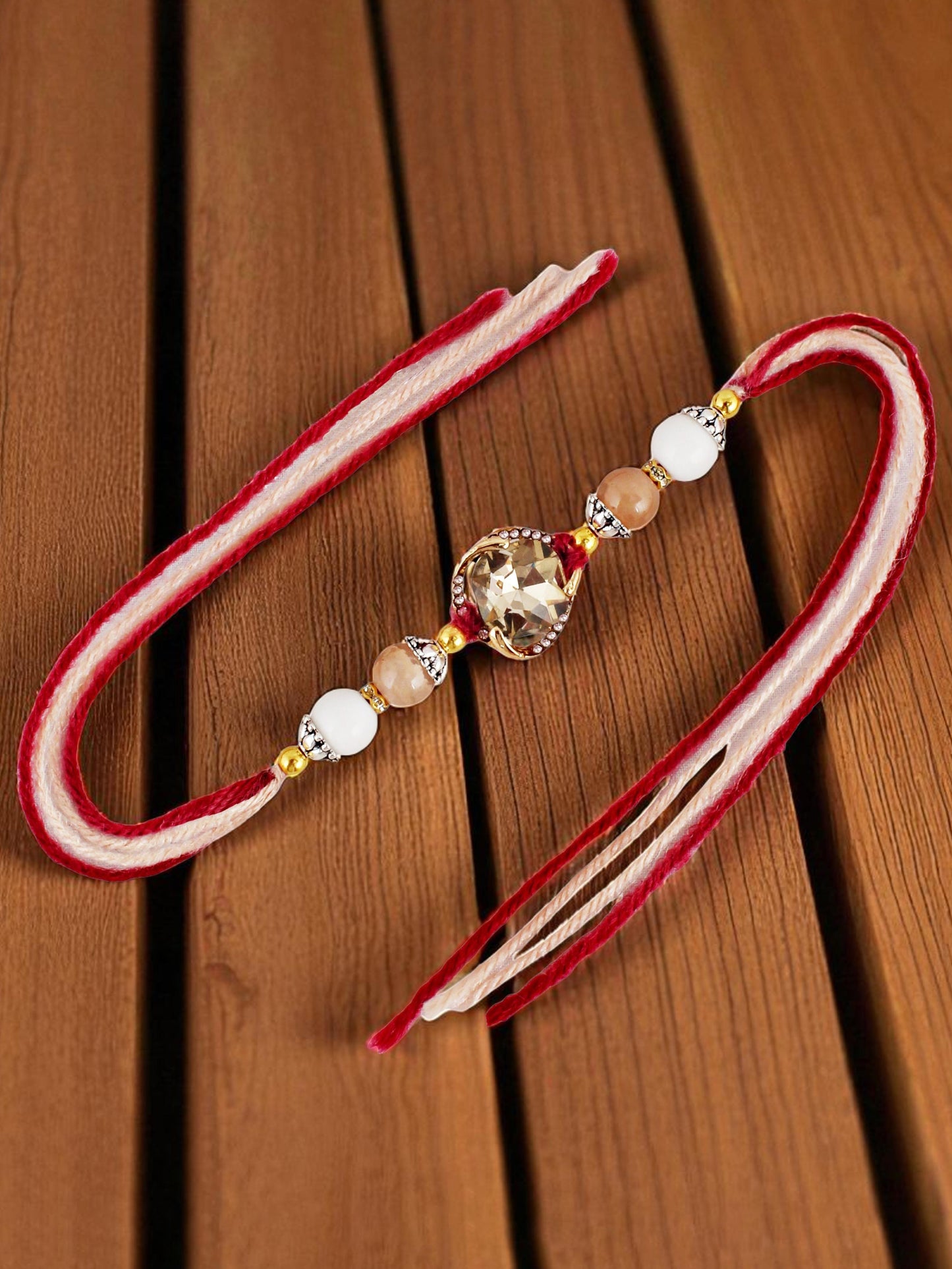 Lucky Jewellery Designer Gold Plated Gold Stone Rakhi - Rakshabandhan Rakhee Bracelet for Brother Bhaiya Bhai Bhabhi - Pack of 3 (300-CHR1-1002B-3)