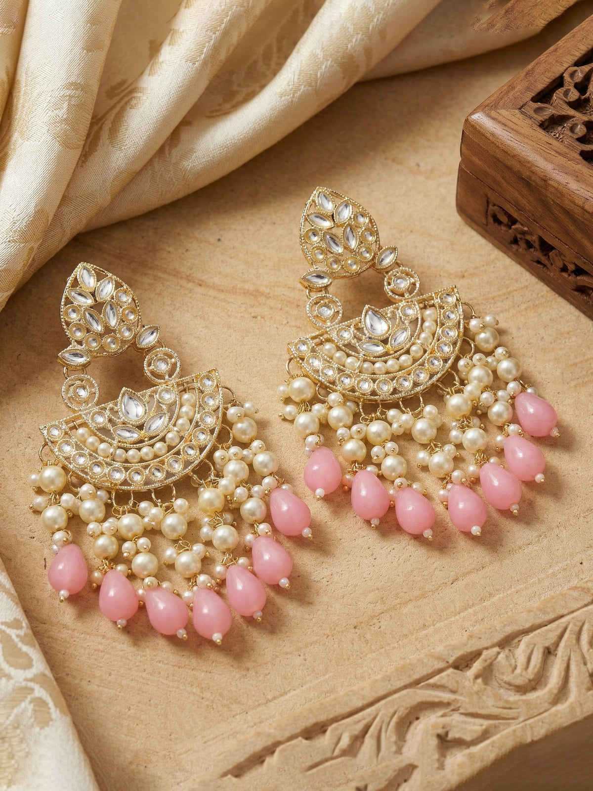 Gold Plated Kundan & Pearl Pink Stone Bridal Choker Jewellery Set with Maang Tikka (1683-ISK-855-PK)