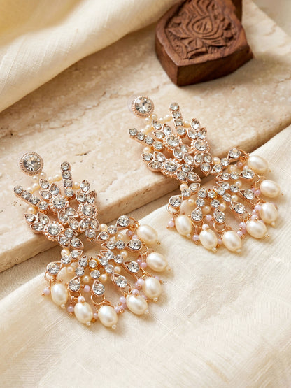 Rose Gold Plated AD White Stone & Pearl Bridal Choker Jewellery Set with Maang Tikka (974-B5SP-007-W)