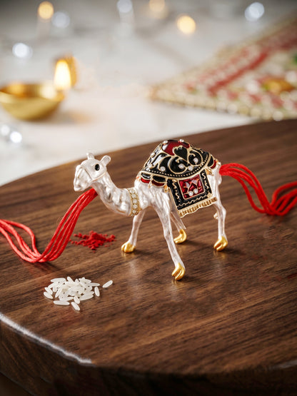 Designer Meenakari Camel Rakhi for Brother, Roli, Chawal & Card (263-CHR1-1171-1-2026)
