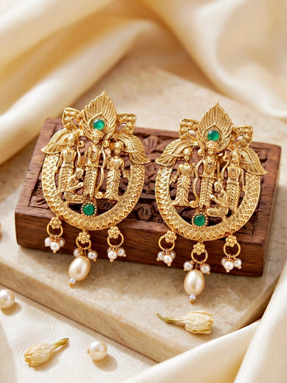 Lucky Jewellery 18K Gold-Plated Ram Parivar Temple Necklace Set (660-G2SR-195-G)