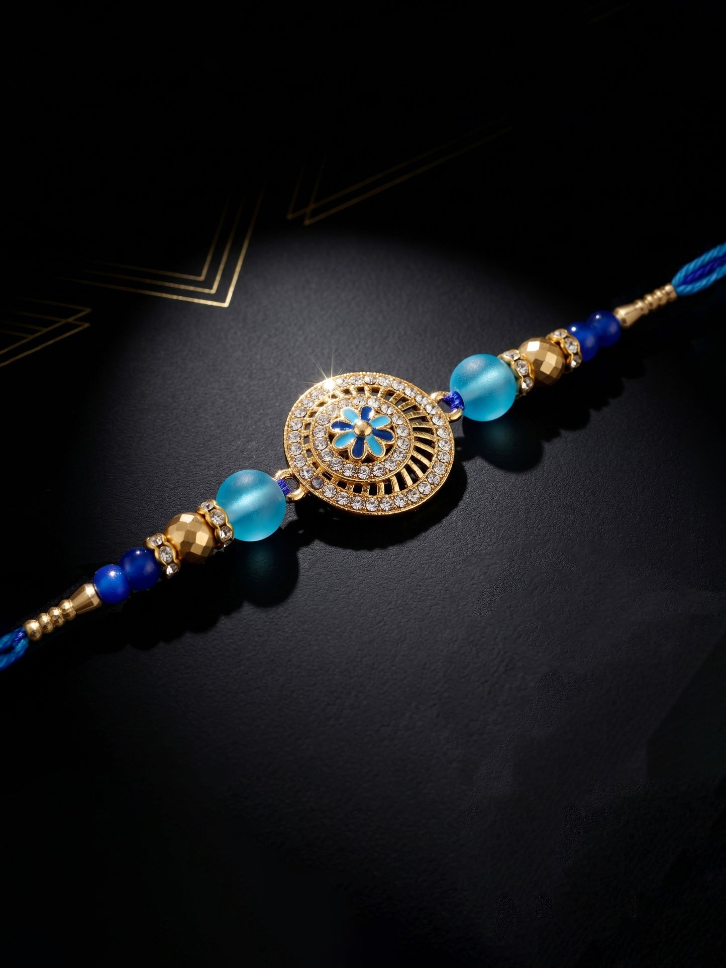 Lucky Jewellery Set of 2 Rakhi with Peacock & Floral Pendants, Blue & Green Beads, Roli Chawal & Card (173-S7R1-2317-2)