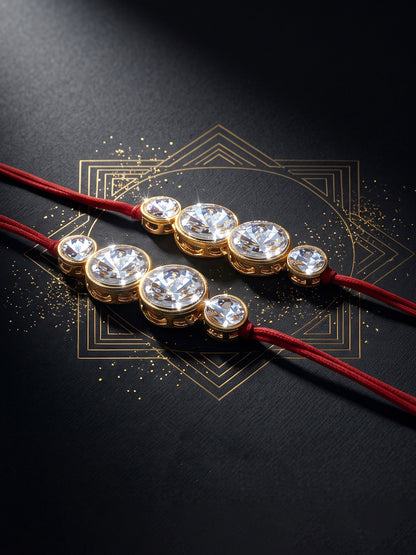 LUCKY JEWELLERY Traditional Rakhi for Brother/Bhaiya – Gold Plated Red Thread Rakshabandhan Rakhie White Stones for Bhai/Bhabhi (Pack of 2) – Fancy Rakhee Bracelet Rakshasutra (152-L1R1-10A-W-2-2026)
