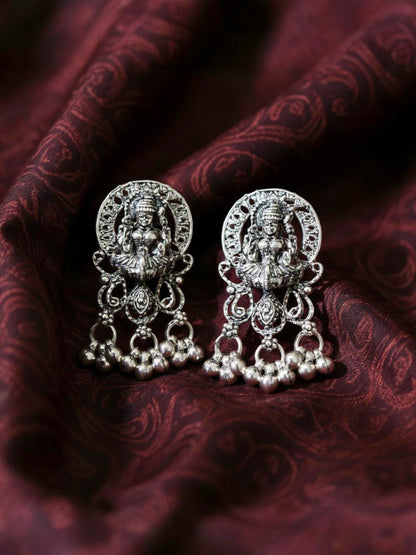 Oxidised Silver Goddess Laxmi Temple Jewellery Necklace Set with Earrings