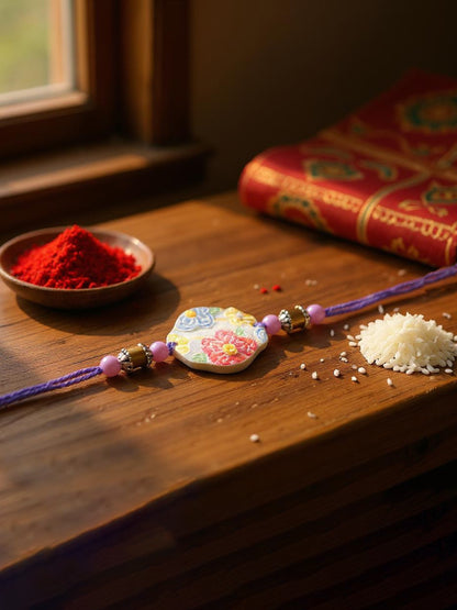 Lucky Jewellery Designer Plastic Floral Rakhi - Rakshabandhan Multi Color Rakhee Bracelet for Brother/Bhaiya/Bhai/Bhabhi - Pack of 2 (155-CHR1-1207-2)