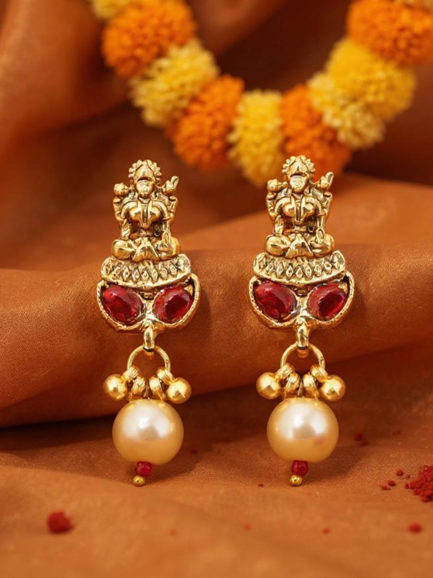 Traditional Temple Jewellery Goddess Lakshmi Design Necklace with Earrings