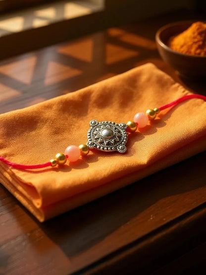 Lucky Jewellery Designer Oxidised Silver Rakhi - Rakshabandhan Rakhee Bracelet for Brother/Bhaiya/Bhai/Bhabhi - Pack of 2 (84-JPR1-1962-S-2)
