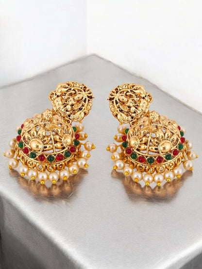 Traditional Temple Jewellery Set Goddess Lakshmi Design Necklace with Earrings