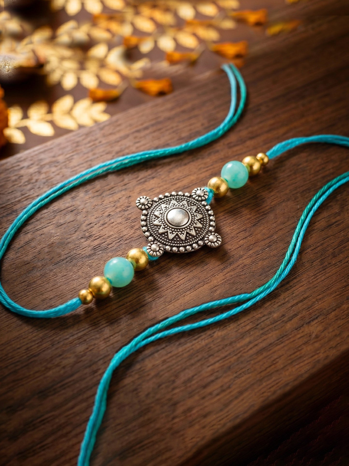 Set of 2 Oxidised Silver Mandala Rakhi for Brother with Pastel Beads, Roli Chawal & Card (84-JPR1-1962-S-2-2026)