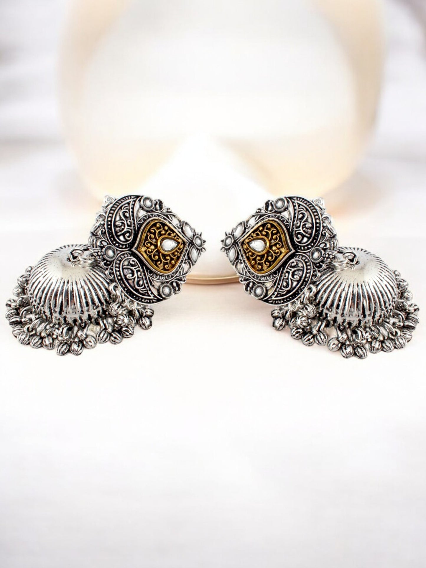 Trendy Oxidised Silver Plating Jhumki Earring For Women and Girls | Designer Earrings with Tasseled Ear Chain (367-TJO-16905)