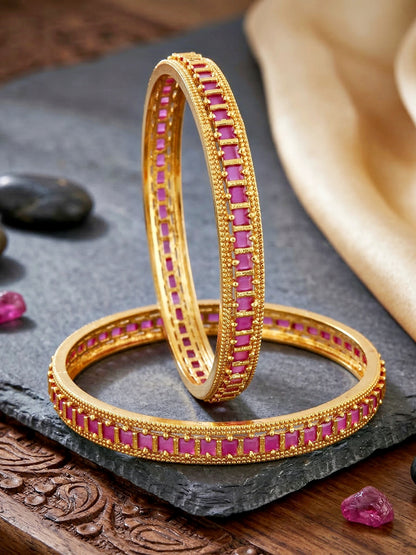 Gold-Plated Temple Magenta Stone Bangle (945-C1BG-2212-2)