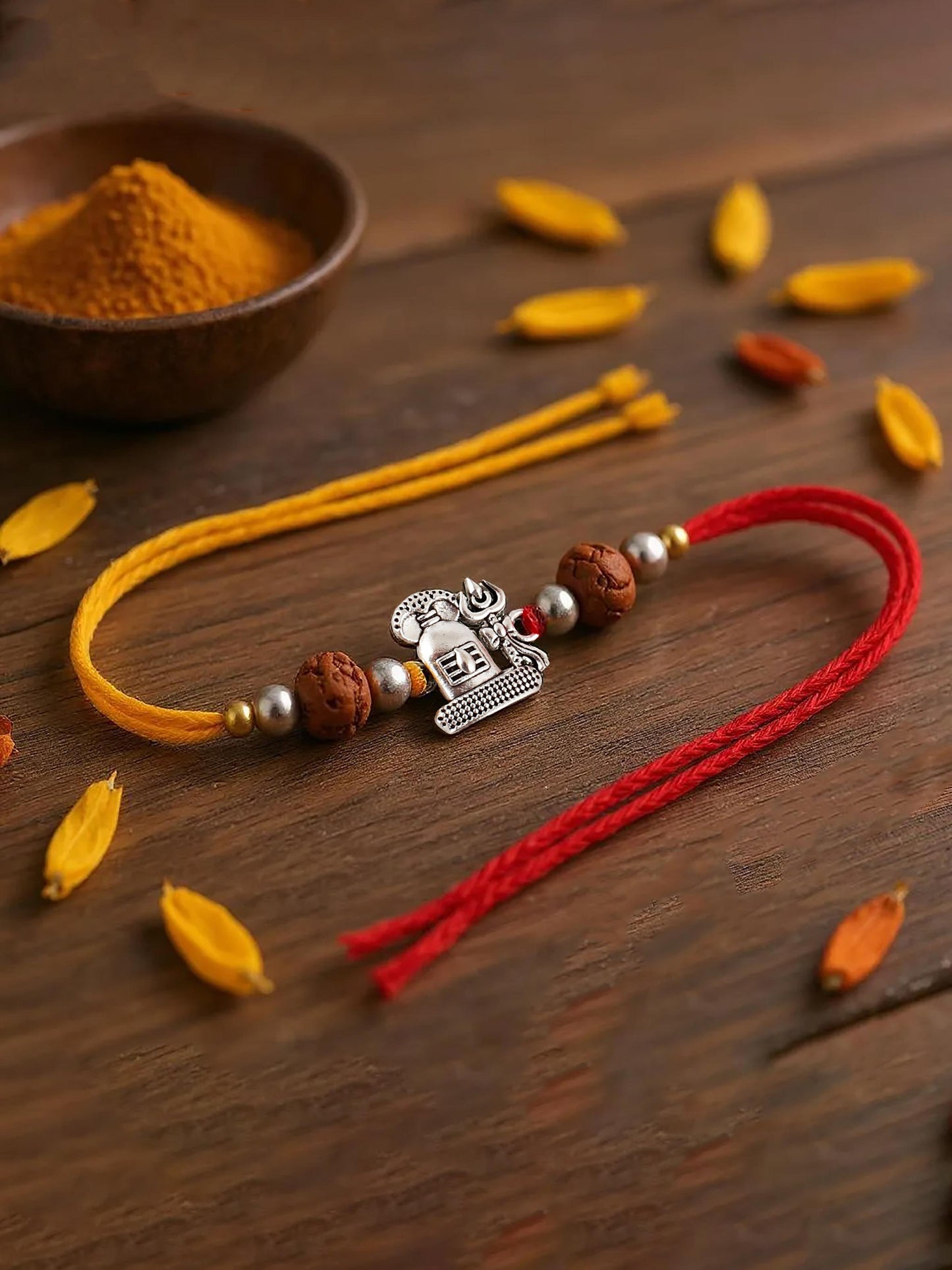 Lucky Jewellery Designer Oxidised Silver Religious Rakhi - Rakshabandhan Immitation Rudraksh Shiva Rakhee with Lumba Bracelet for Brother/Bhaiya/Bhai/Bhabhi - Pack of 4 (220-CHR1-196372-4)